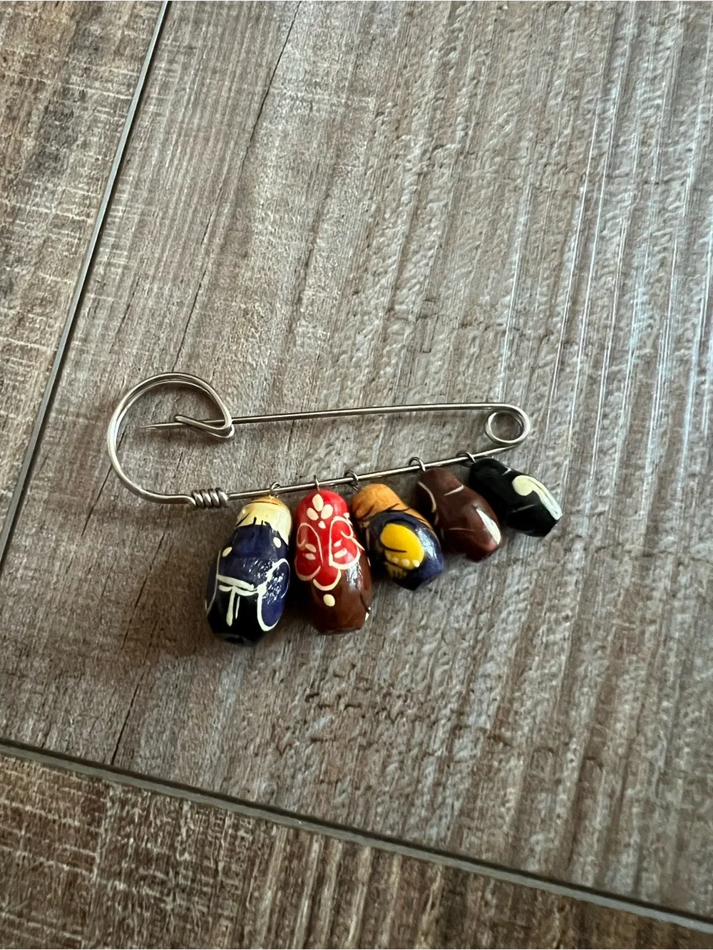 Unique Vintage Matryoshka Family Nesting Doll Cluster Brooch - Multicolor Pin